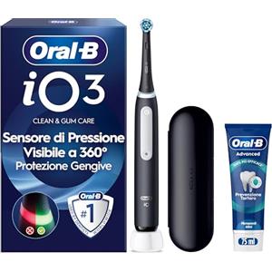 Oral-B iO 3 Spazzolino Elettrico, 1 Testina di Ricambio, Custodia, Nero - 1 Testine di Ricambio per Spazzolino Elettrico, Ricaricabile, Custodia da Viaggio + Dentifricio Advanced Prevenzione Tartaro