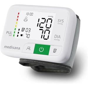 medisana BW 355 misuratore di pressione da polso, misuratore pressione e polso con scala a semaforo e funzione di memoriaper 2 utenti, macchinetta pressione con scatola di custodia