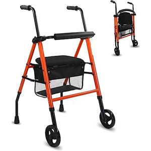 Mobiclinic®, Deambulatore per anziani, Nerón, Marchio europeo, Adulti o disabili, In acciaio, Leggero, Pieghevole, Con seduta, Cestino e 2 ruote, Colore arancione