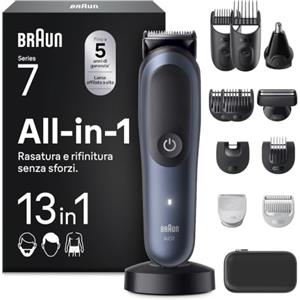 Braun Rifinitore All-in-One Series 7, Rasoio Elettrico Barba e Capelli 13in1, Lama Problade, Rasoio Elettrico Corpo Uomo, Taglia Peli Naso, 120 Min. Autonomia, Pettini Aree Sensibili, Wet&Dry, Aio7565