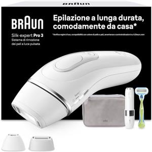 Braun Silk·expert Pro 3 Epilatore Luce Pulsata, Depilatore Corpo Donna, Alternativa All'Epilazione Laser Peli Donna, Epilazione a Casa, Con Custodia, Rasoio Venus, 2 Testine, Idea Regalo, PL3136