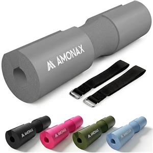 Amonax Barbell Squat Pad Cuscino Bilanciere quat - Collo e Spalle Supporto Pad - Grande per Squat, Affondi, Spinte Dell'anca Allenamento/Esercizi/Allenamento Con i Pesi Fitness (Grigio)