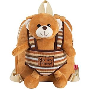 PERLETTI Zainetto Peluche Orsetto Beige Bambina Bambino 3 4 5 Anni - Borsa Zaino da Bimbo Bimba per Scuola Asilo Viaggi - Cartella Scolastica Double Face Morbida - 22x25x3 cm (Orsetto)