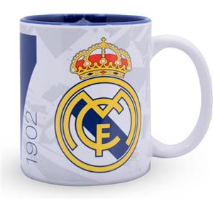 Hy-Pro Tazza con licenza ufficiale Real Madrid CF, 325 ml, in ceramica, lavabile in lavastoviglie, adatta al microonde, per bevande calde, tè e caffè, merchandising del Real Madrid, idea regalo per