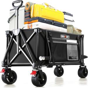 Overmont Carrello da Giardino Pieghevole - Carrelli da Trasporto 150L 150 kg con Maniglia regolabile Freni Tasche a Rete - All-terrain Staccabile Ruote - per Campeggio Shopping Sport Spiaggia