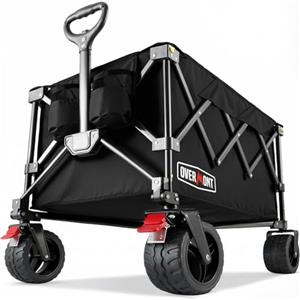 Overmont Carrello da Giardino Pieghevole con Ruote - Carrello da Spiaggia per Tutti i Terreni - Capacità Carico 150kg 150L per Festival Campeggio Picnic Sport Shopping Nero