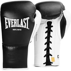 Everlast Powerlock OG Pro Fight Guanti da Boxe 12oz Nero/Bianco Allacciatura a Lacci per Sacco e Competizione