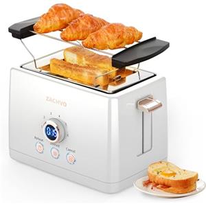 ZACHVO Tostapane 2 fette, ZachVO tostapane con inserto per panini, 6 livelli di doratura, cassetto raccoglibriciole rimovibile da 850 W, schermo a LED, High Lift, riscaldamento, scongelamento, funzione di