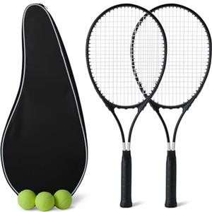 Amazon Basics Set di racchette da tennis, incluse 2 racchette da 68,5 cm, 3 palline, 2 overgrip, Nero