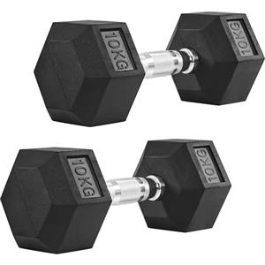Yaheetech Set di 2 Manubri Esagonali da 10 kg, Pesi Palestra in Ghisa Gommata Resistente con Impugnatura Ergonomica Antiscivolo, per Allenamento Completo di Palestra in Casa, Nero