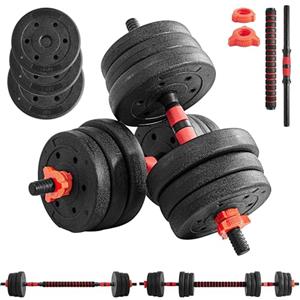 Yaheetech Set di Manubri 2 in 1 da 20 kg, Manubri Regolabili con Barra di Collegamento e 12 Dischi Pesi, Impugnatura Antiscivolo, Bilanciere Palestra per Allenamento di Forza per Fitness a Casa, Nero