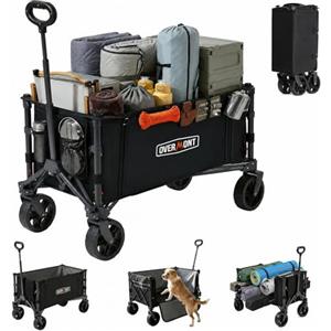 Overmont Carrello Pieghevole 3 in 1-120 L Grande Capacità, Portata fino a 100 kg - Carrello con Ruote Tutto Terreno, Leggero e Compatto - per Campeggio, Spiaggia, Giardino, Shopping e Sport
