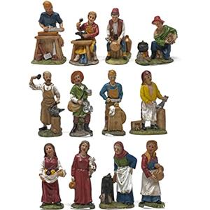 Rossi Rosa Pastori in resina da 10 cm Statuine Mestieri per Presepe 12 Personaggi
