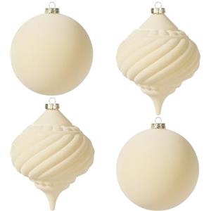 KI Store 4 pezzi Palline di Natale 15cm in plastica gigante XXL Palla di Natale Infrangibile per Decorazioni PERLATA per Negozio, Vetrina, (Beige, 15cm velluto)