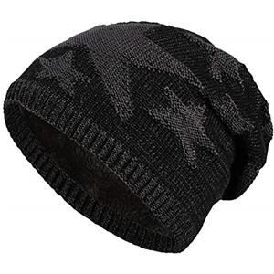 BALINCO Caldo Berretto Foderato con Fodera in Pile e Motivo a Stelle Cappello Invernale Taglia Unica per Donne e Uomini (1A) (Nero)