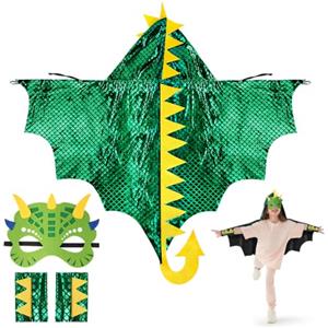 Aomig Mantello di Dinosauro per Bambini - Costume da Drago con Maschera per Giochi di Ruolo, Festa a Tema Carnevale Masquerade