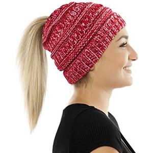 BALINCO Cappello a Maglia da Donna e da Ragazza con Foro per Treccia - Cappello Invernale a Maglia (5a) (Rosso Screziato)
