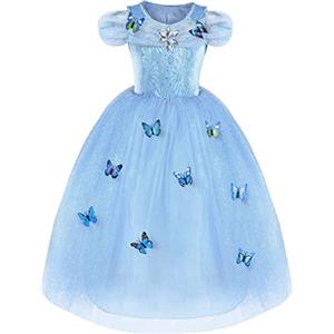 URAQT Vestito Bambina, Vestita di Blu Costume Carnevale, Principessa Costume Principessa Vestire per Halloween, Cosplay(110cm)