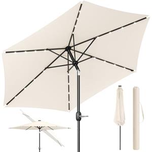 WOLTU Ombrellone da Giardino Rotondo con Luci LED Solari, Ø 300 cm, Ombrellone a Manovella, Inclinazione Regolabile, Protezione Solare UV 50+, per Balcone, Terrazza, Beige