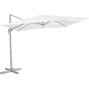 VONROC Ombrellone da giardino a Sbalzo 300x300 cm - Ruotabile 360° e Inclinabile - Telaio in Alluminio - Telo UPF 50+ Extra Spesso - Apertura con Manovella - Copertura Protettiva Bianco