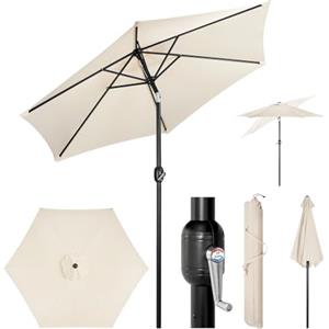 WOLTU Ombrellone da Giardino, Ombrellone da Spiaggia Grande con Manovella, Protezione UV per Terrazza, Mare, Piscina, Diametro 240cm, Beige