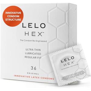 LELO HEX Original PreservativiSottili Rinforzati, Leggermente lubrificati Condom, Preservativi con rilievi e nervature, Diametro 54 mm (Confezione da 36)