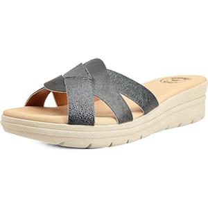 JOMIX Sandali Donna Ortopedici Estivi Comfort con Fasce Incrociate, Ciabatte Platform 6 cm Ammortizzate Leggere, Suola Antiscivolo, Scarpe Comode per Piedi Sensibili e Gonfi, Casa Mare Nero, 38