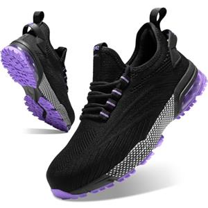 SPIEZ Scarpe Antinfortunistiche Donna, Antinfortunistiche Leggere e Antiscivolo, Scarpe da Ginnastica da Lavoro con Imbottitura ad Aria per Il Lavoro e la Vita Quotidiana, Nero Rosa EU 36