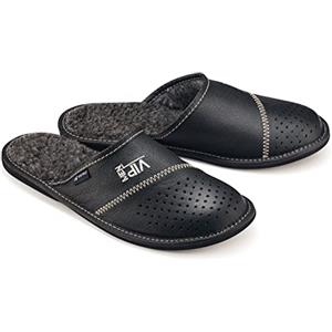 ESTRO Pantofole Uomo Invernali Chiuse - Pantofole Uomo Pelle Casa Ciabatte Pantofole Casa Pelle MZ01 (Nero, 43 EU)