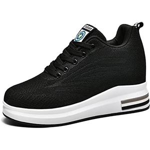 AONEGOLD Scarpe con Zeppa Donna Sneakers da Ginnastica Running Sportivo Outdoor Fitness Tennis Casual Scarpe 9cm（Nero，39 EU）