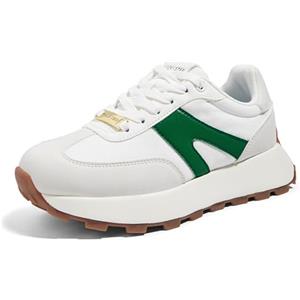 LUCKY STEP Sneakers Donna con Zeppa - Scarpe alla Moda, Classiche e retrò, Scarpe con Lacci per Corsa, Tennis e Uso Quotidiano (Grigio/Verde, 6US-36EU-3UK)