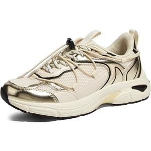 LUCKY STEP Scarpe Sportive Donna a Piattaforma, in Mesh con Lacci Regolabili, per Running, Palestra, Lavoro e Stile di Vita Casual e alla Moda (Oro/Beige, 7US-37EU-4UK)