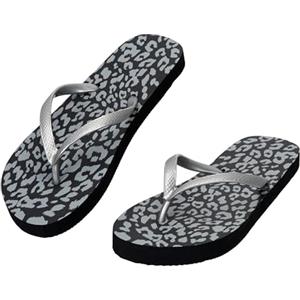 JOMIX Infradito Donna Estive con Stampa Leopardata Ciabatte Piatto Comodo Scarpette Sandali Antiscivolo per Mare e Piscina, WEI260055, Nero, 36 EU