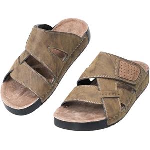 JOMIX Sandali Uomo in Pelle con Strappo Regolabile, Ciabatte Comodi Suola Antiscivolo per Estivo, Casual e Outdoor MOX250657 (Khaki,40)