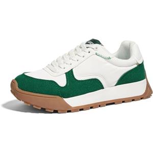 LUCKY STEP Scarpe da Ginnastica Donna con Plateau in Tela - Sneakers Casual con Lacci, Stile retrò per Tennis, Camminata, Corsa e Moda (Bianco/Verde, 8US-38EU-5UK)