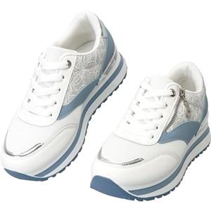 JOMIX Scarpe Donna con Lacci e Zeppa Plateau Sneakers Sportive Leggere Traspiranti Antiscivolo Casual per Corsa Camminata Fitness Yoga Outdoor Palestra Outdoor Jogging (Blue,37)