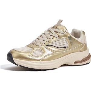 LUCKY STEP Scarpe da Running Donna - Sneakers Chunky con Suola Spessa, Traspiranti, Leggere e Comode per Camminare, Moda Casual e Sport (Oro, 7US-37EU-4UK)