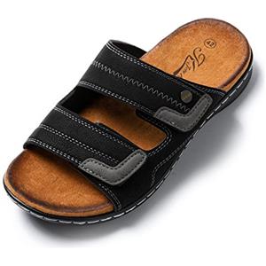 JOMIX Ciabatte Uomo Estive Eco-Pelle Cuoio a Strappo Doppia Fascia Pantofole Eleganti Casa Mare Spiaggia Piscina SU8713-1 (Nero, 45)