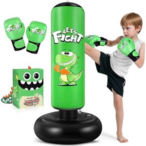 Esnowlee Sacco da boxe per bambini, 120 cm, con guantoni da boxe per bambini da 3 a 8 anni, set da boxe con base stabile per praticare karate, taekwondo, idea regalo per ragazzi (Verde)