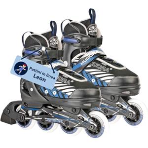 HUDORA Pattini in linea Leon nero/blu - misure 33-36 - Pattini in linea per bambini/ragazzi e adulti - Pattini a rotelle regolabili fino a 4 misure - Pattini a rotelle comodi e di stile