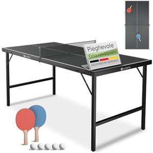 Juskys tavolino da ping-pong Flexi con accessori - Piccolo e pieghevole - Gioco da interno per casa e in viaggio - Set da ping-pong - Nero
