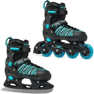 Raven - Pattini a rotelle per bambini, ragazze, ragazzi, adulti, bambini - Pattini a rotelle opzione 2 in 1 con pattini da ghiaccio - Regolabili - Vella Black/Mint con Pattini, 40-43 (25,5-28cm)