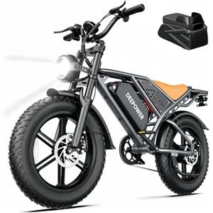 DEEPOWER Bici Elettrica, Batteria Rimovibile 48V 20Ah/35Ah/60Ah, Autonomia 110-250KM, Velocità Massima 25KM/H, Bici Elettrica Con Pneumatici Larghi 20"×4.0, 7 Marce, MTB Elettrica