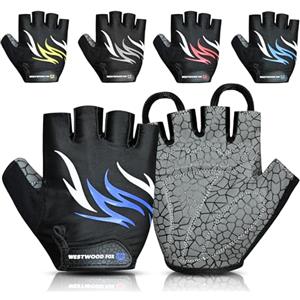 WESTWOOD FOX Guanti da ciclismo per uomini donne-Anti-scivolo Guanti da bicicletta imbottiti a mezzo dito, traspiranti, leggeri, ammortizzanti, comodi guanti da ciclismo MTB BMX Road. (Blu, M)