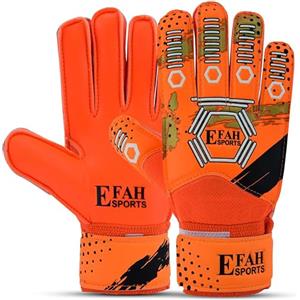 EFAH SPORTS Guanti da portiere di calcio per bambini ragazzi con forte Presa Palme (6, Orange/golden)