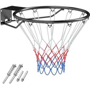 GYMAX Canestro da Basket, Anello da Pallacanestro da Parte, Cerchio in Metallo da 48 cm con Rete, Canestro da Basket Professionale per Interno ed Esterno, Resistente alle Intemperie