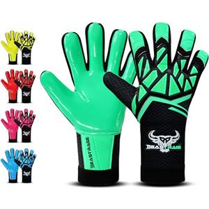 BEAST RAGE Guanti da portiere per bambini, ragazzi e adulti - Guanti da portiere da calcio per ragazzi, bambini - Guanti da allenamento per calcio, presa forte e palmi antiscivolo (Verde marino