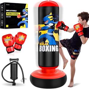 Esnowlee Sacco da boxe grande e stabile per bambini, pungiball bambini gonfiabile alto 168 cm, regalo per ragazzi e ragazze dai 5 ai 12 anni, per praticare karate, taekwondo, MMA… (Rosso)