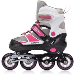 Meteor Pattini in Linea Bambini Gioventù Dimensione Regolabile Rollerblades Cuscinetti ABEC-7 Ruote PU (S, ROX Pink/Grey)