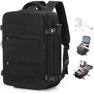SEAFEW Zaino Sottovuoto da Viaggio con Pompa Borsa da Cabina per Easyjet Aereo Bagaglio a Mano Impermeabile Lavoro e Scuola Trekking Casual Daypack per 14" laptop,F01-Nero